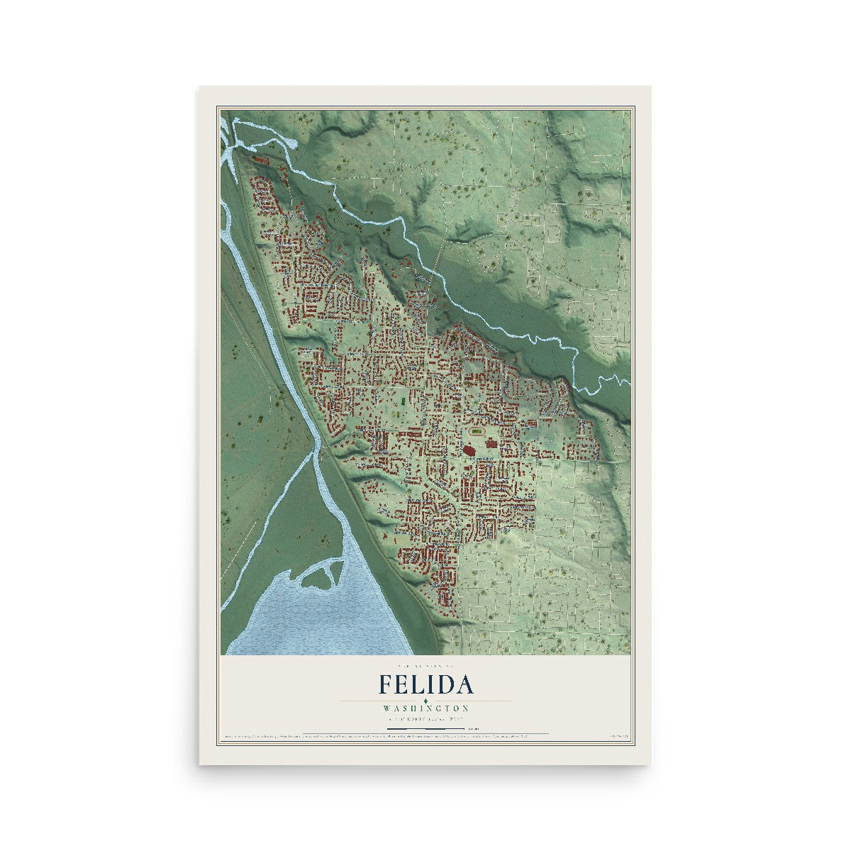 Map of Felida, Washington, 12 x 18 inch unframed archival matte print