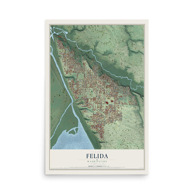 Map of Felida, Washington, 12 x 18 inch unframed archival matte print