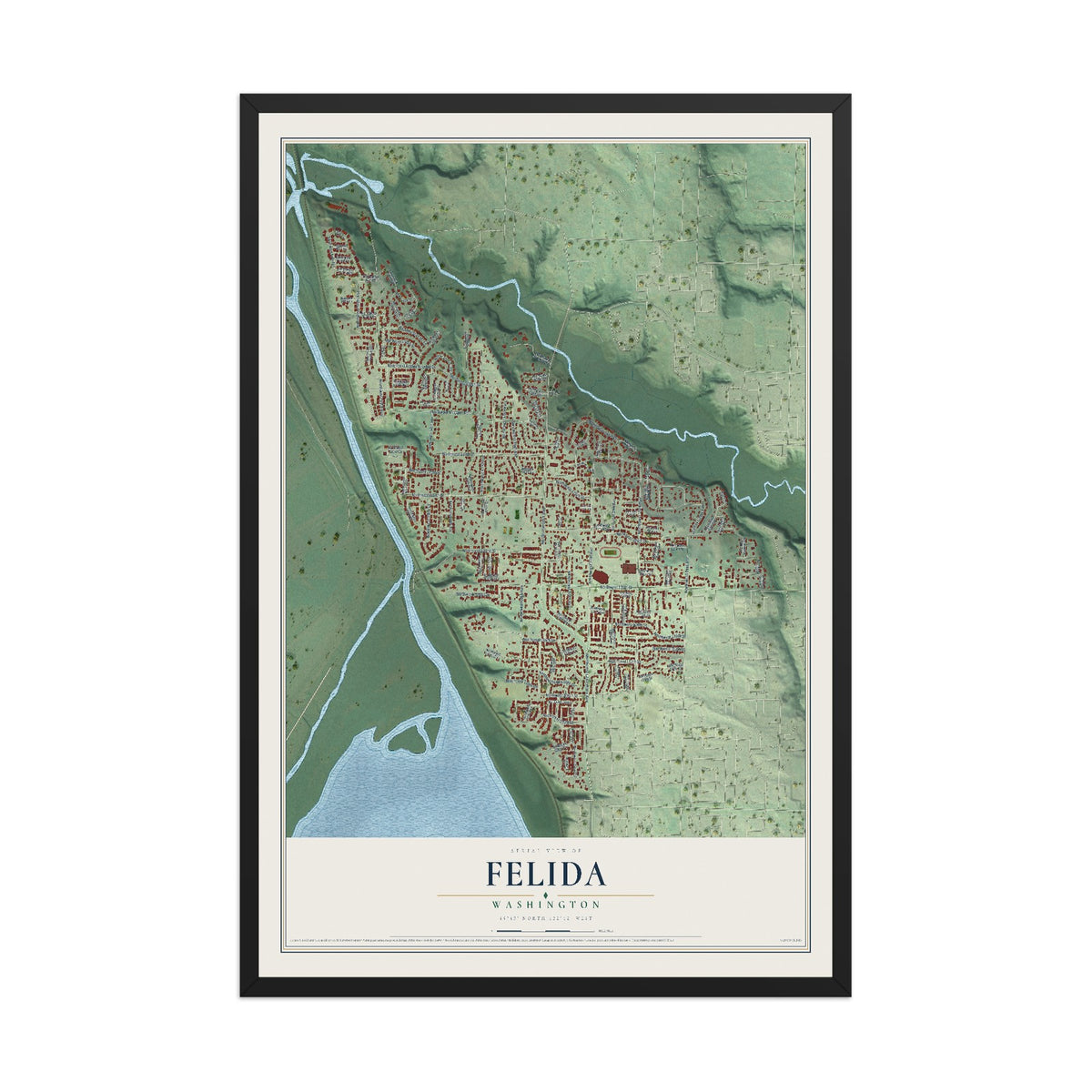Map of Felida, Washington, 12 x 18 inch print in a black wood frame
