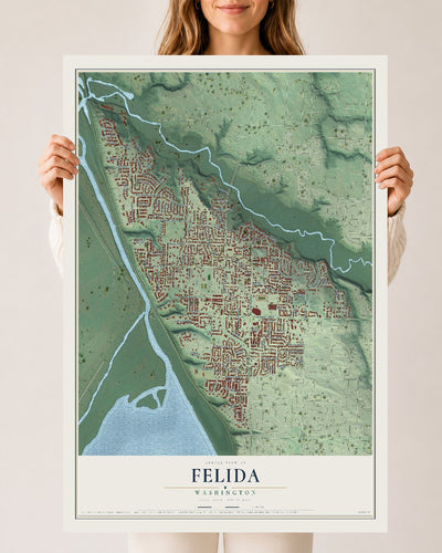 Map of Felida, Washington, 24 x 36 inch unframed archival matte print