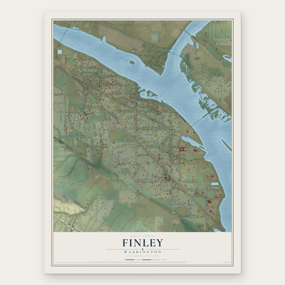 Finley, Washington map print, the full design