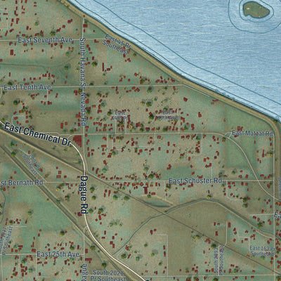 Close-up of the map of Finley, Washington print showing street and building detail