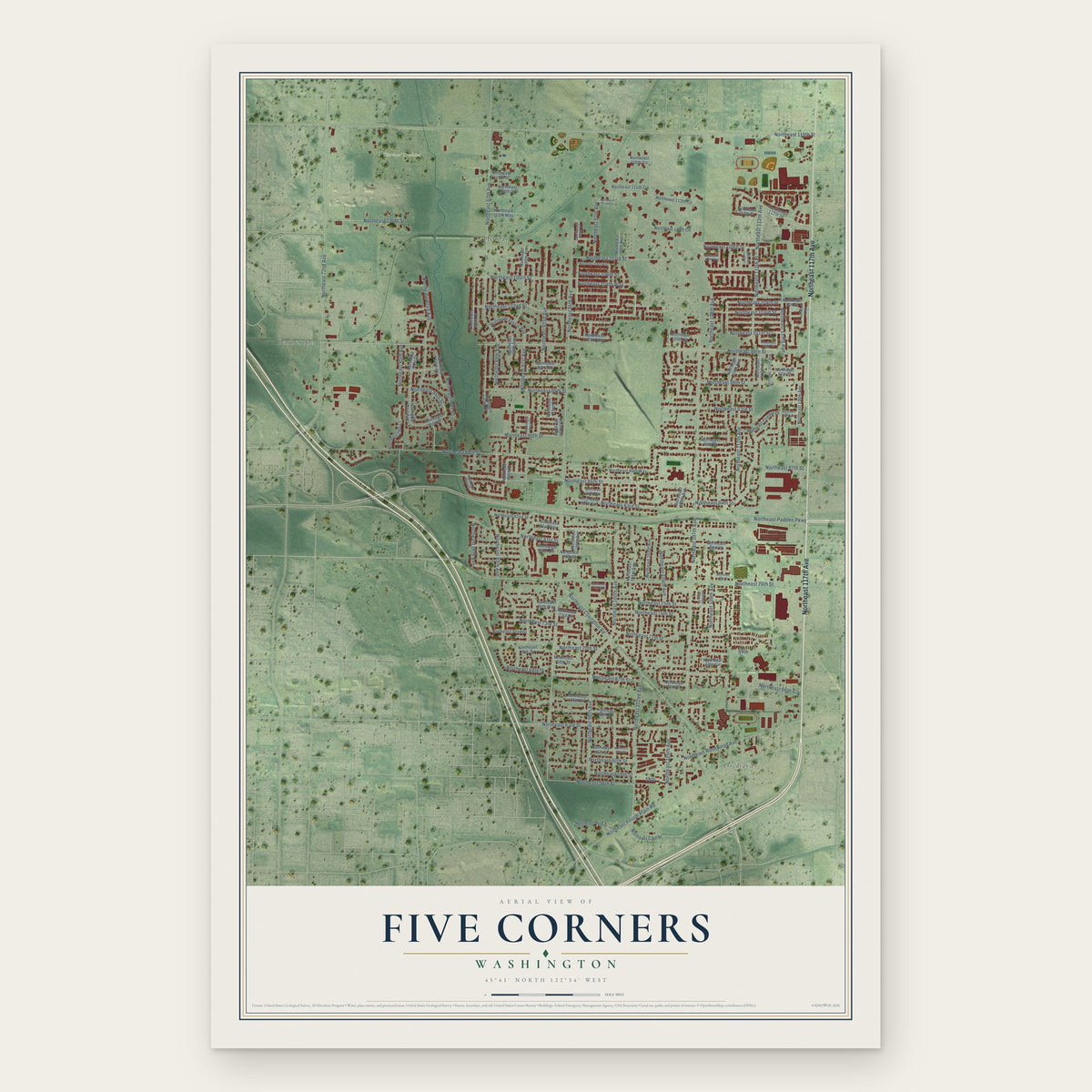 Five Corners, Washington map print, the full design