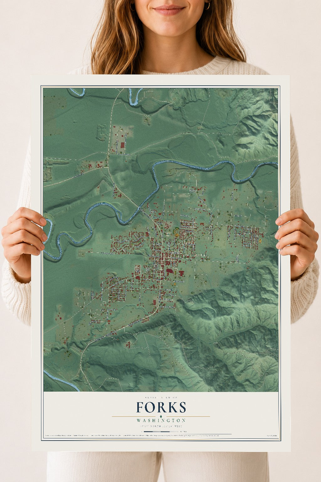 Map of Forks, Washington, 18 x 24 inch unframed archival matte print