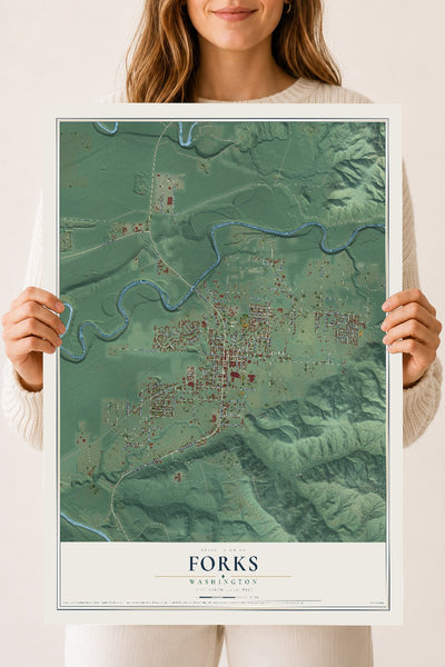 Map of Forks, Washington, 18 x 24 inch unframed archival matte print