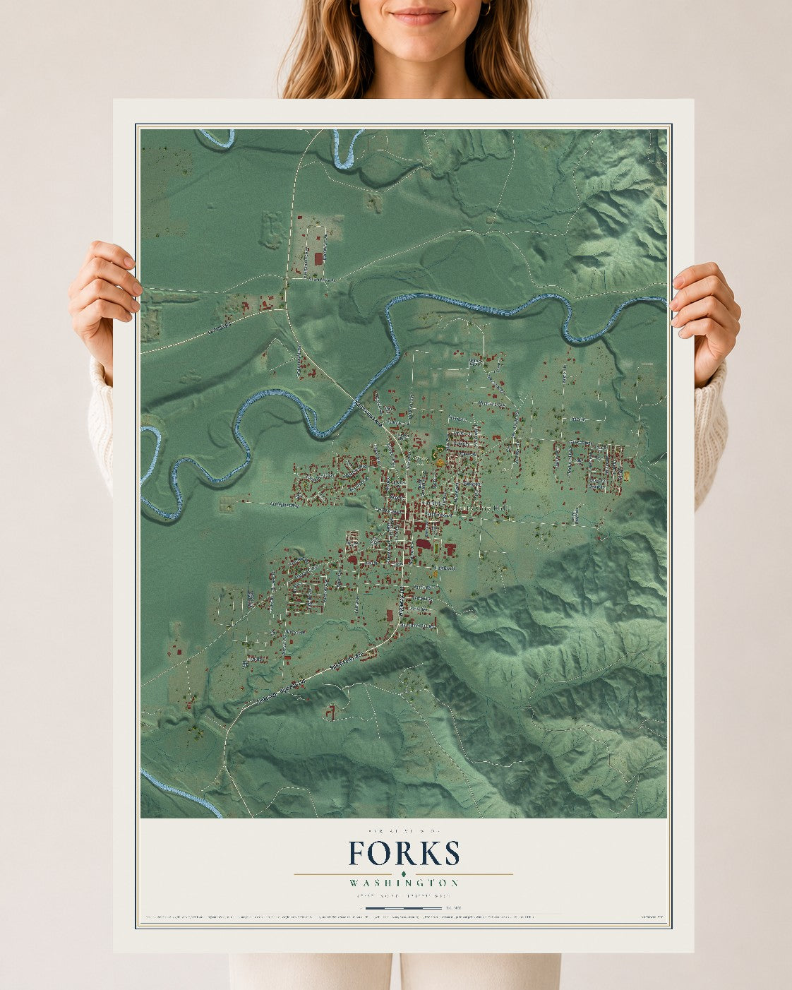 Map of Forks, Washington, 24 x 36 inch unframed archival matte print