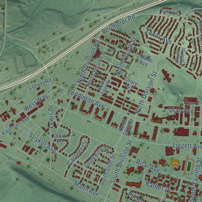 Close-up of the map of Fort Lewis, Washington print showing street and building detail