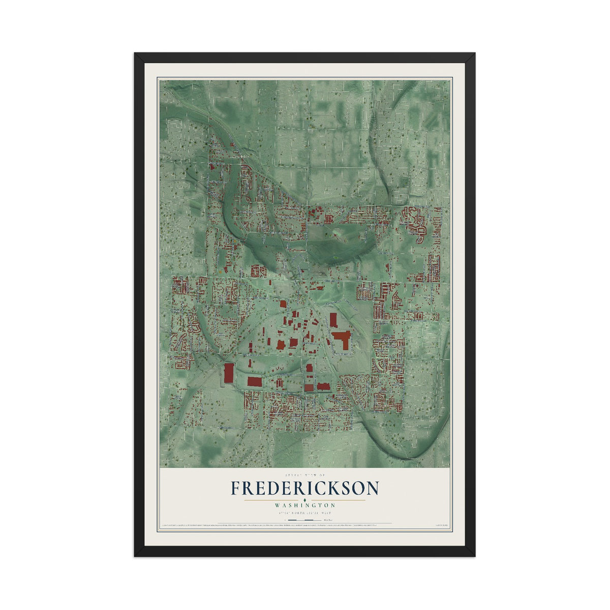 Map of Frederickson, Washington, 12 x 18 inch print in a black wood frame
