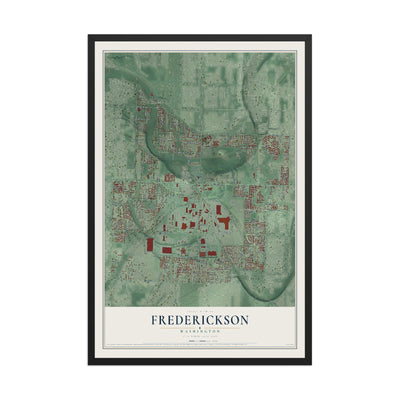 Map of Frederickson, Washington, 12 x 18 inch print in a black wood frame