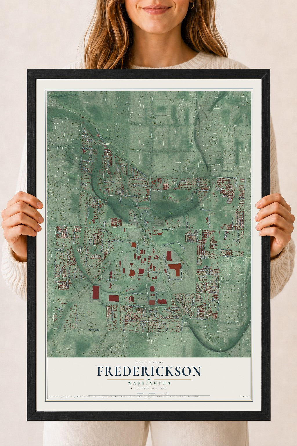 Map of Frederickson, Washington, 18 x 24 inch print in a black wood frame