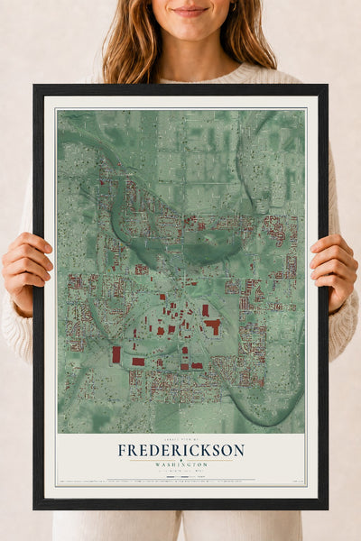 Map of Frederickson, Washington, 18 x 24 inch print in a black wood frame