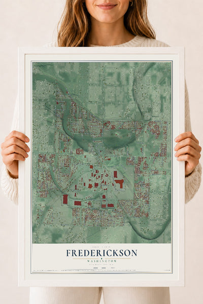 Map of Frederickson, Washington, 18 x 24 inch print in a white wood frame