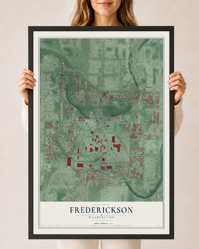 Map of Frederickson, Washington, 24 x 36 inch print in a black wood frame