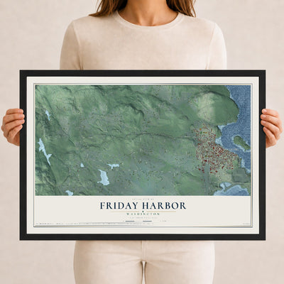 Map of Friday Harbor, Washington, 12 x 18 inch print in a black wood frame