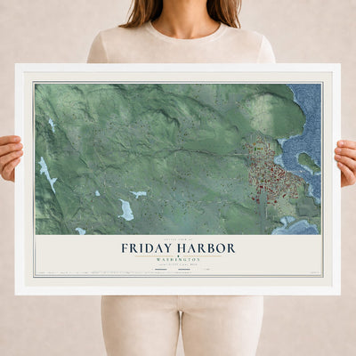 Map of Friday Harbor, Washington, 18 x 24 inch print in a white wood frame
