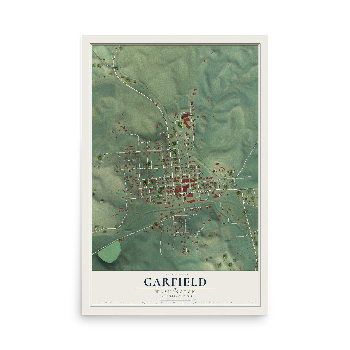 Map of Garfield, Washington, 12 x 18 inch unframed archival matte print