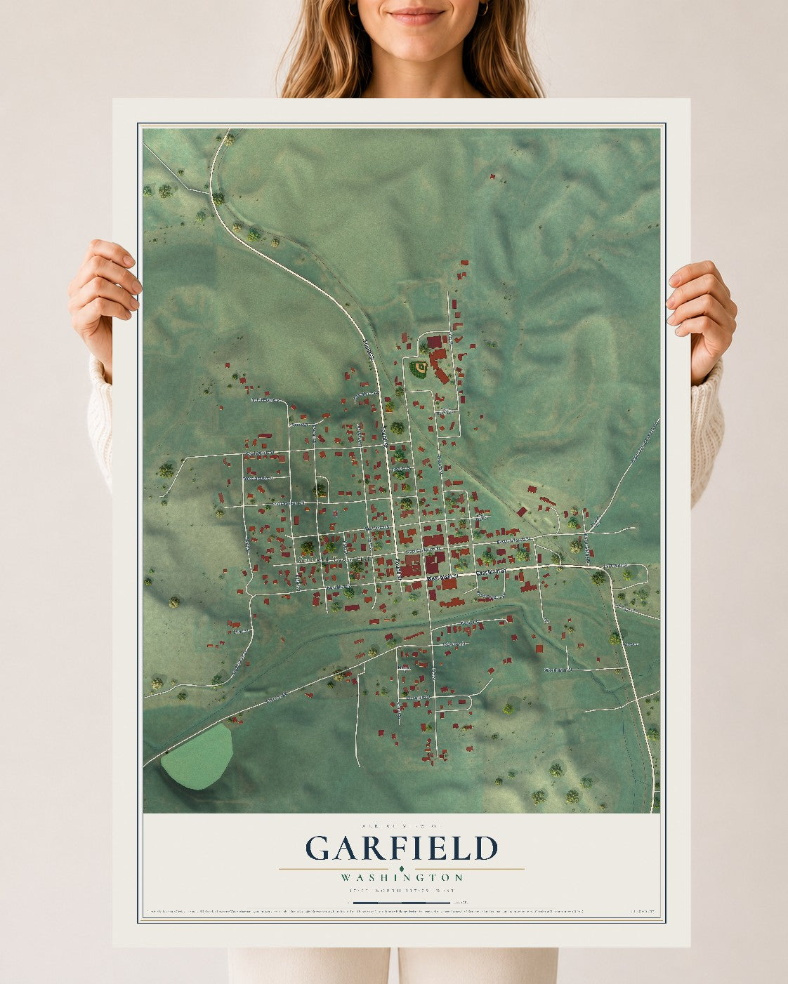 Map of Garfield, Washington, 24 x 36 inch unframed archival matte print