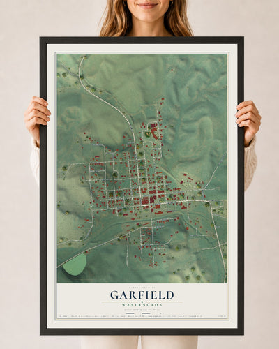 Map of Garfield, Washington, 24 x 36 inch print in a black wood frame