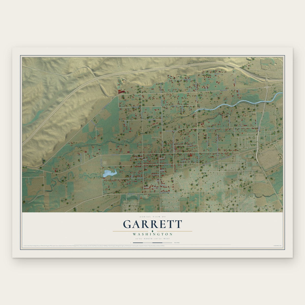 Garrett, Washington map print, the full design