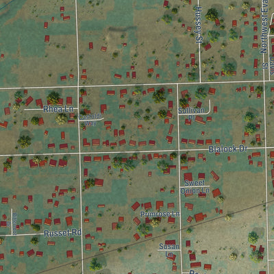 Close-up of the map of Garrett, Washington print showing street and building detail