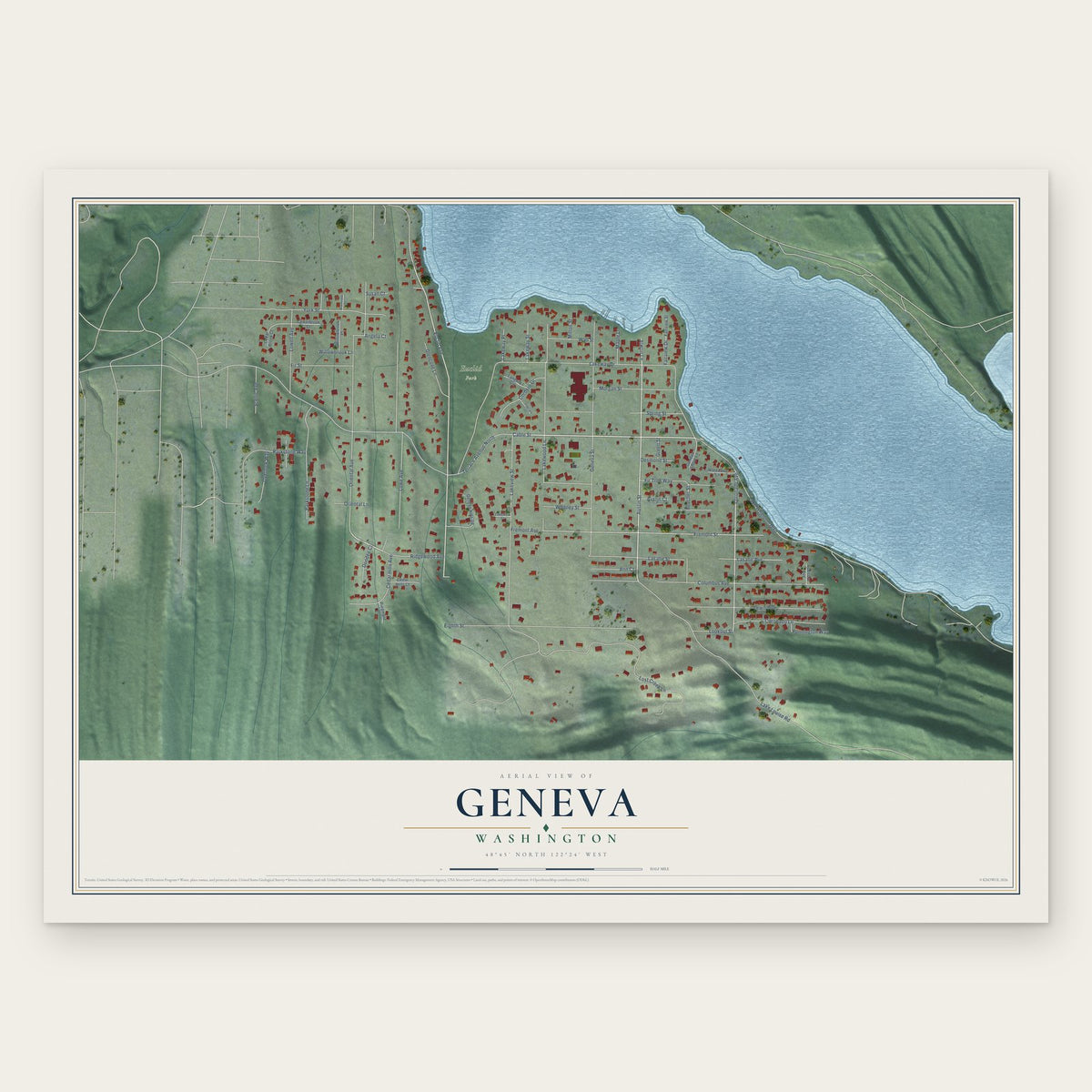 Geneva, Washington map print, the full design