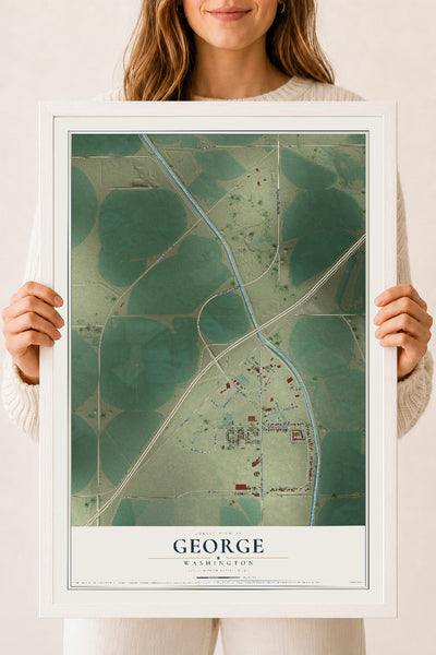 Map of George, Washington, 18 x 24 inch print in a white wood frame