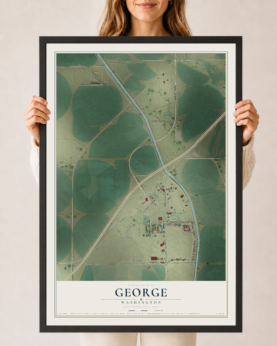 Map of George, Washington, 24 x 36 inch print in a black wood frame