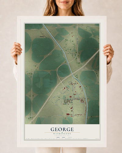 Map of George, Washington, 24 x 36 inch print in a white wood frame