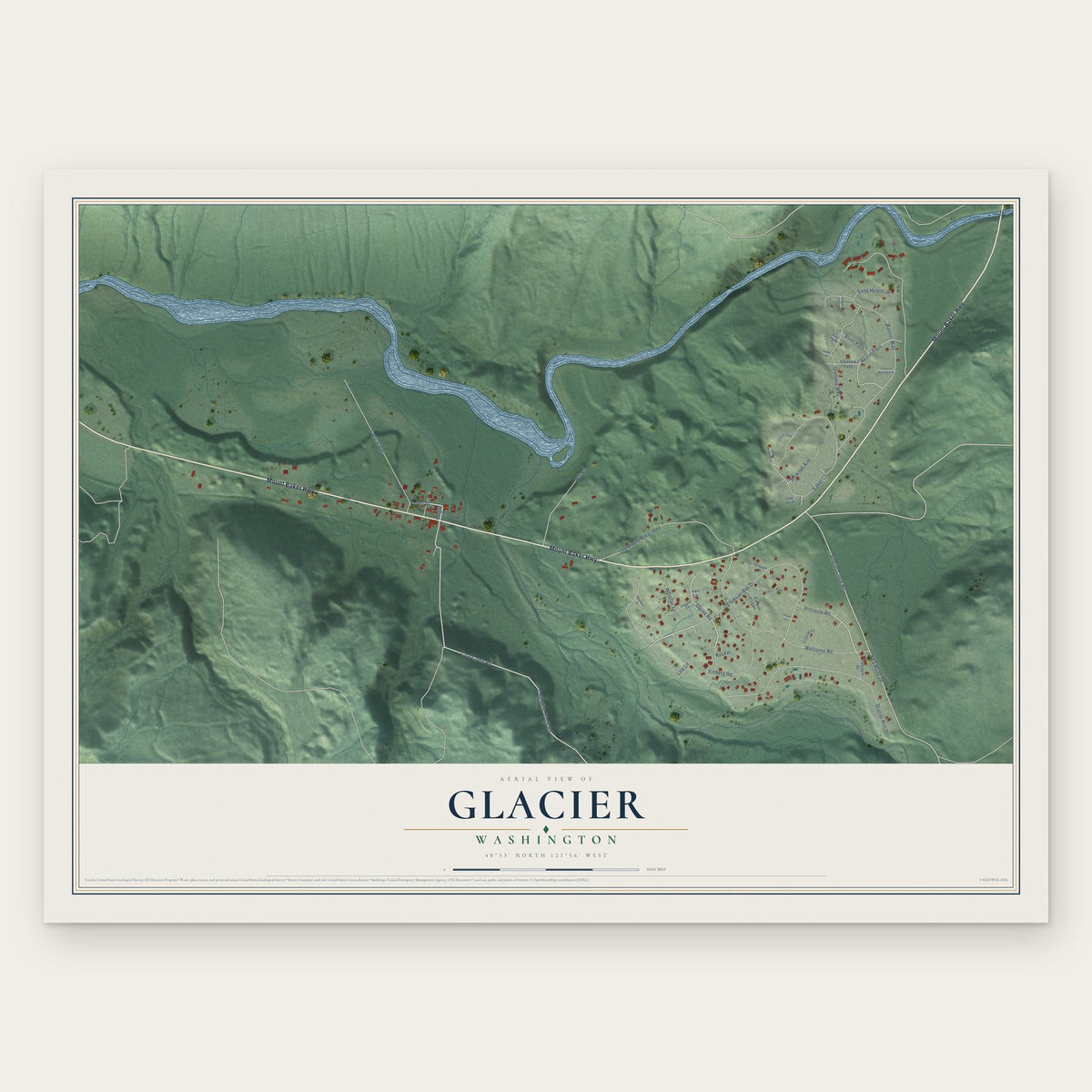 Glacier, Washington map print, the full design
