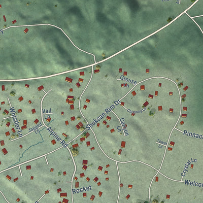 Close-up of the map of Glacier, Washington print showing street and building detail