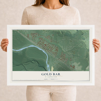 Map of Gold Bar, Washington, 12 x 18 inch print in a white wood frame