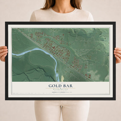 Map of Gold Bar, Washington, 18 x 24 inch print in a black wood frame