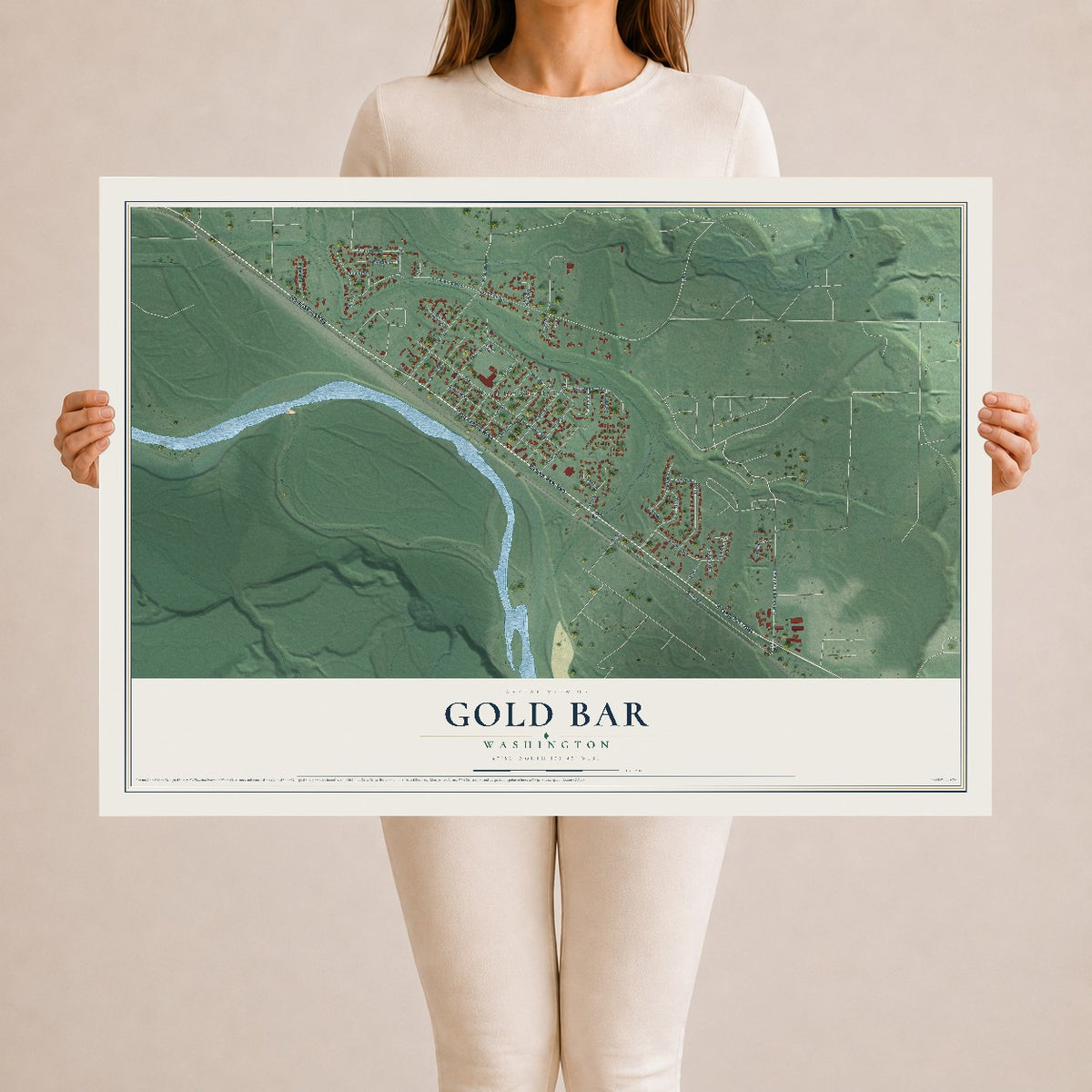 Map of Gold Bar, Washington, 24 x 36 inch unframed archival matte print