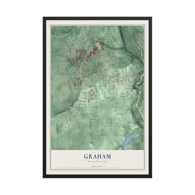 Map of Graham, Washington, 12 x 18 inch print in a black wood frame