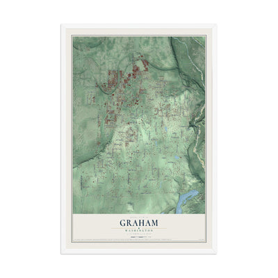Map of Graham, Washington, 12 x 18 inch print in a white wood frame