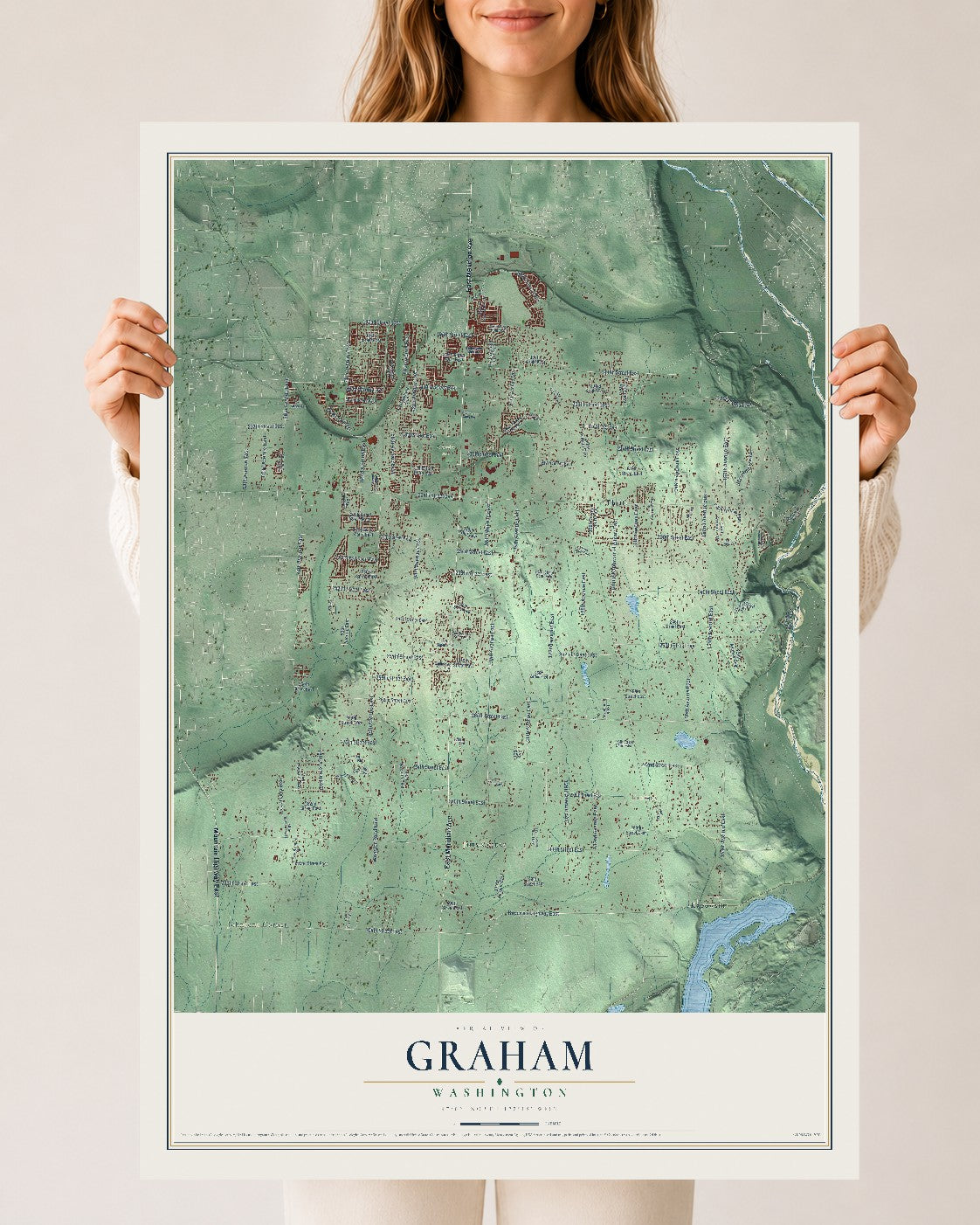 Map of Graham, Washington, 24 x 36 inch unframed archival matte print