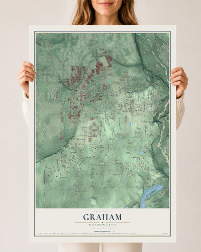 Map of Graham, Washington, 24 x 36 inch unframed archival matte print