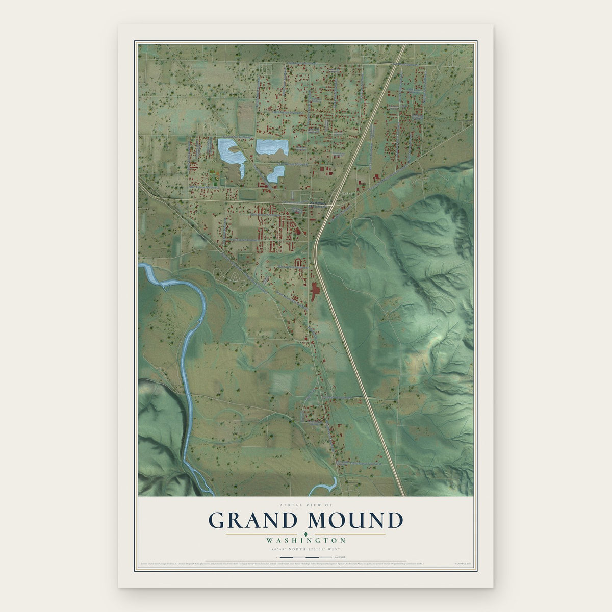 Grand Mound, Washington map print, the full design