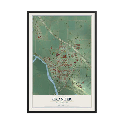 Map of Granger, Washington, 12 x 18 inch print in a black wood frame
