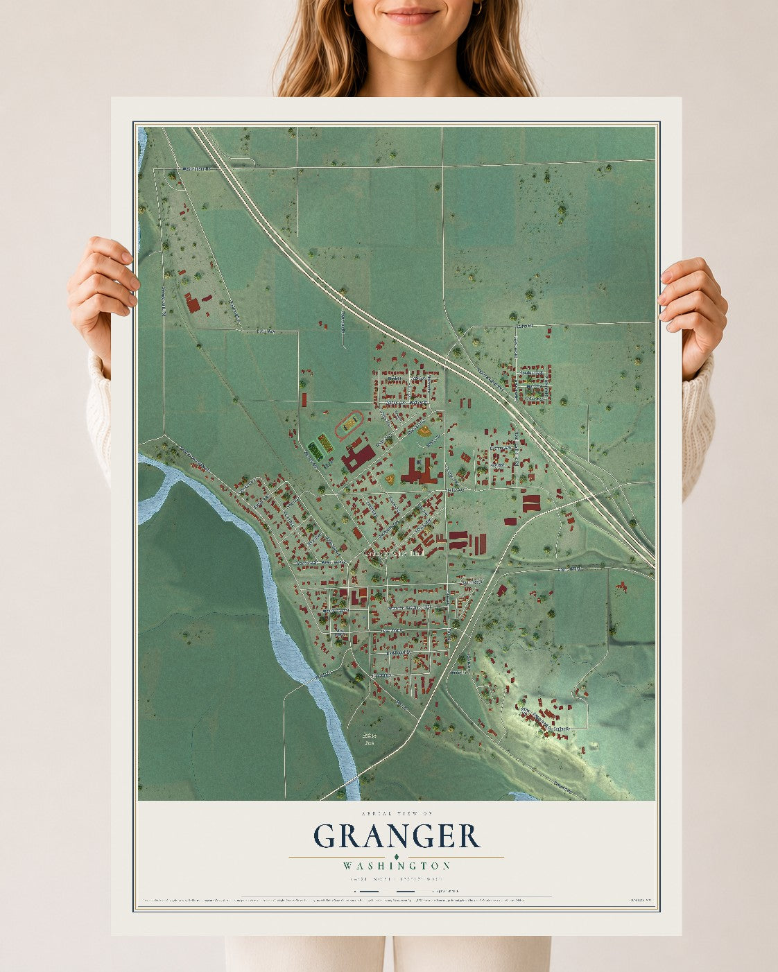 Map of Granger, Washington, 24 x 36 inch unframed archival matte print