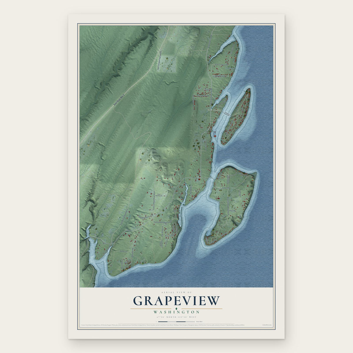 Grapeview, Washington map print, the full design
