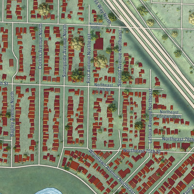 Close-up of the map of Green Lake, Washington print showing street and building detail