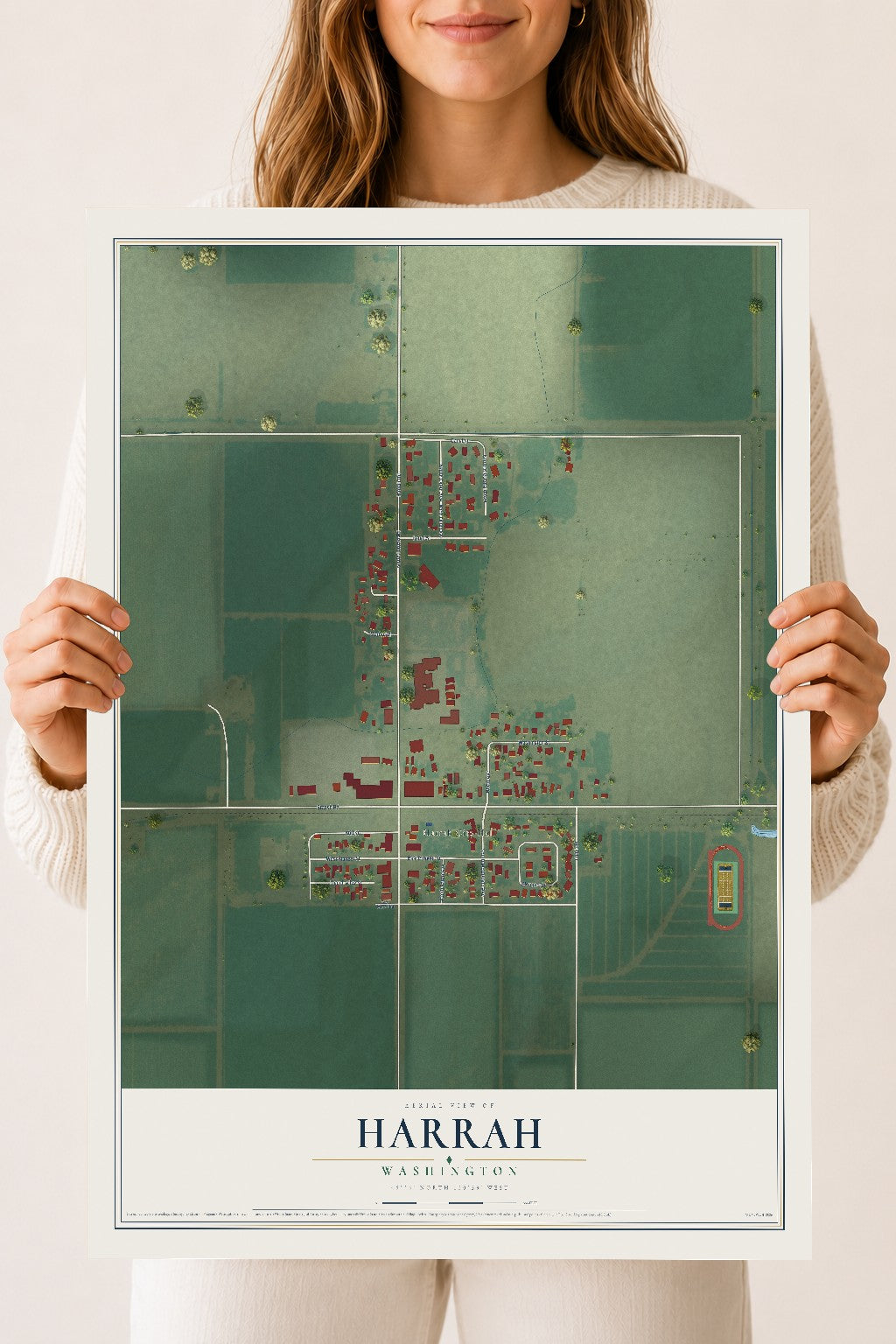 Map of Harrah, Washington, 18 x 24 inch unframed archival matte print
