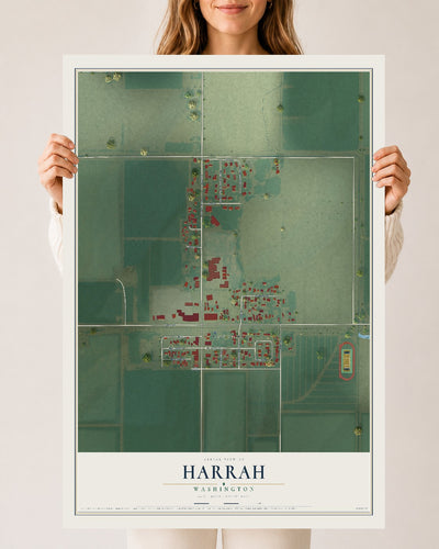 Map of Harrah, Washington, 24 x 36 inch unframed archival matte print