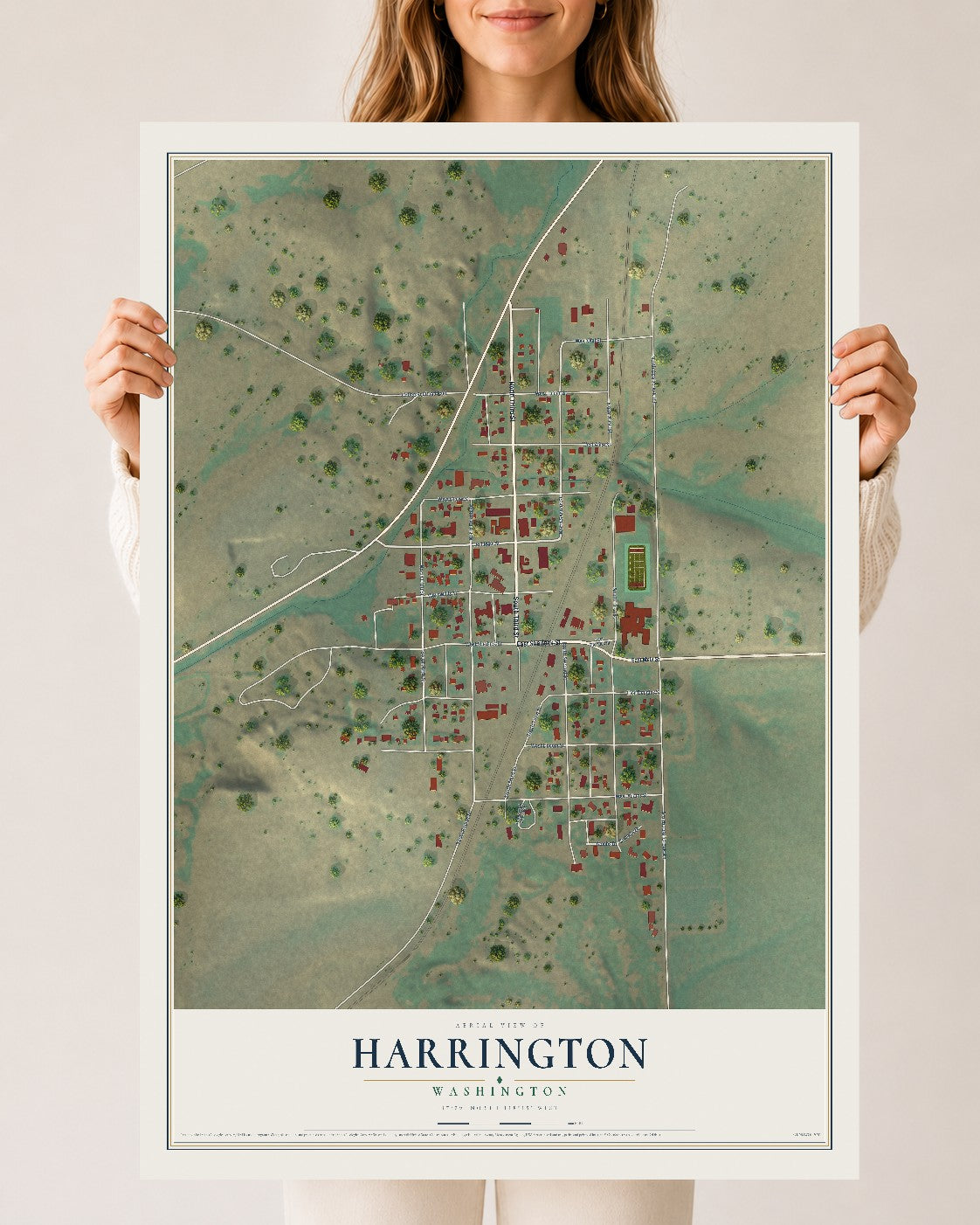 Map of Harrington, Washington, 24 x 36 inch unframed archival matte print