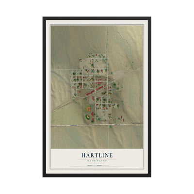 Map of Hartline, Washington, 12 x 18 inch print in a black wood frame