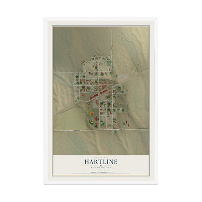 Map of Hartline, Washington, 12 x 18 inch print in a white wood frame