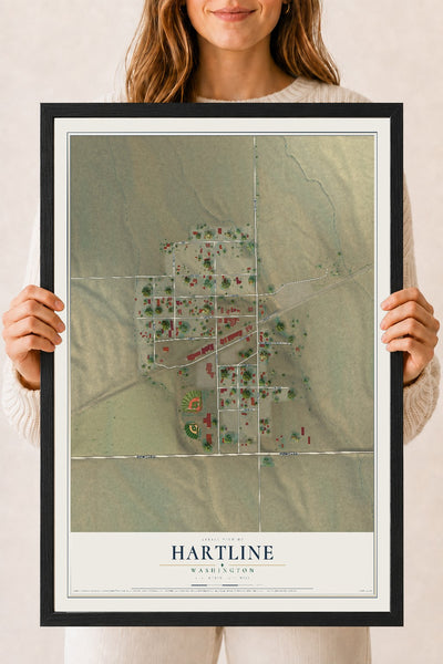 Map of Hartline, Washington, 18 x 24 inch print in a black wood frame