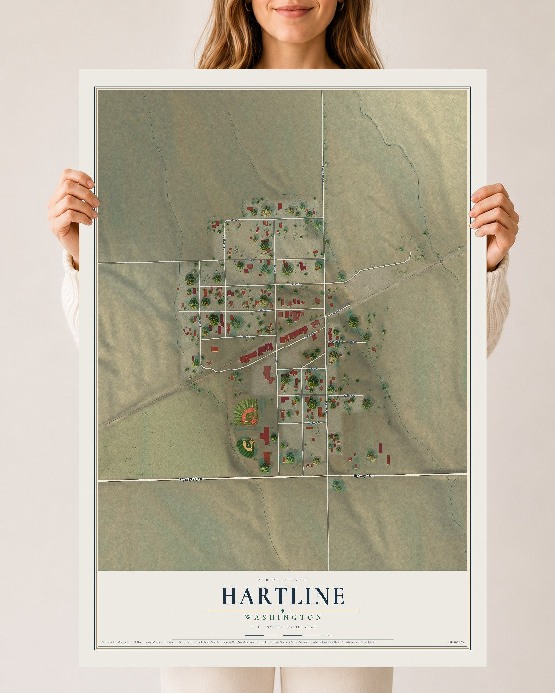 Map of Hartline, Washington, 24 x 36 inch unframed archival matte print