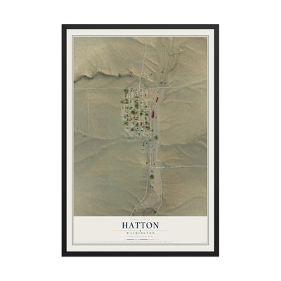 Map of Hatton, Washington, 12 x 18 inch print in a black wood frame